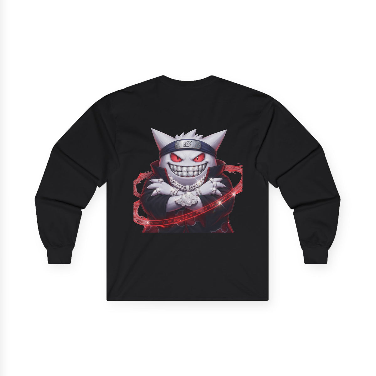 Ghost Ninja Long Sleeve Tee — Creepy Smiling Cat Spirit Graphic
