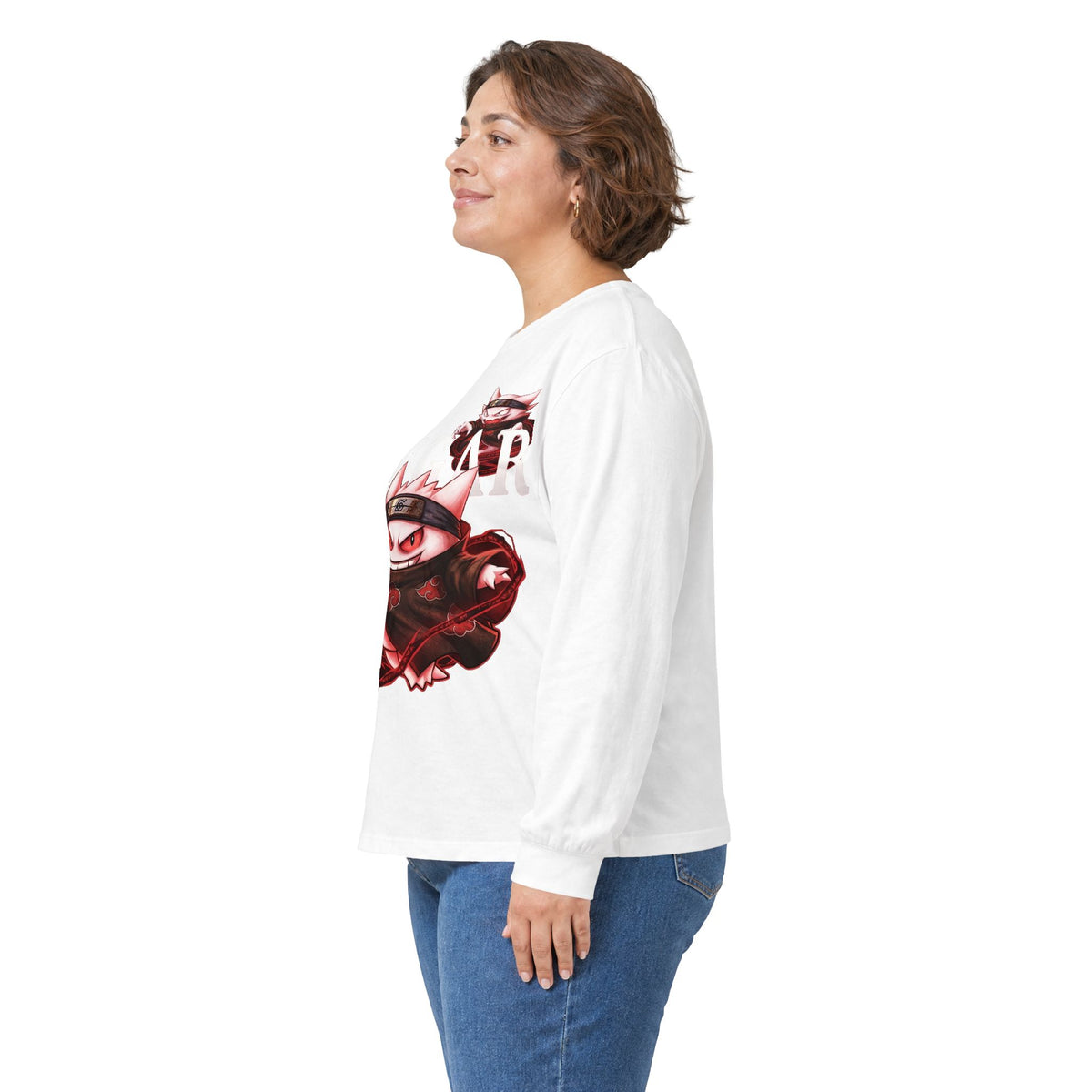 Ghost Ninja Long Sleeve Tee — Creepy Smiling Cat Spirit Graphic
