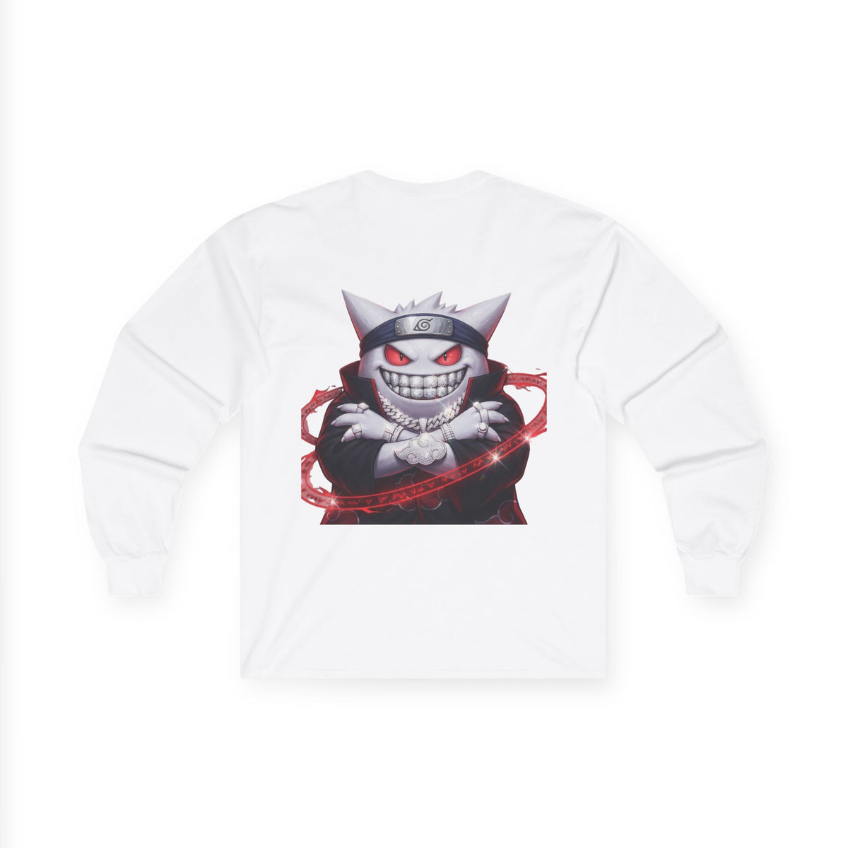 Ghost Ninja Long Sleeve Tee — Creepy Smiling Cat Spirit Graphic