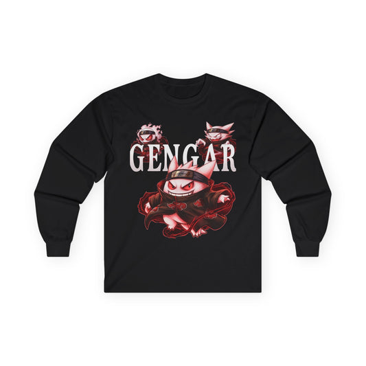 Ghost Ninja Long Sleeve Tee — Creepy Smiling Cat Spirit Graphic