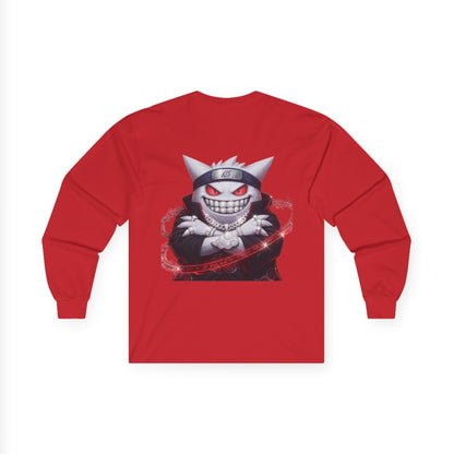 Ghost Ninja Long Sleeve Tee — Creepy Smiling Cat Spirit Graphic