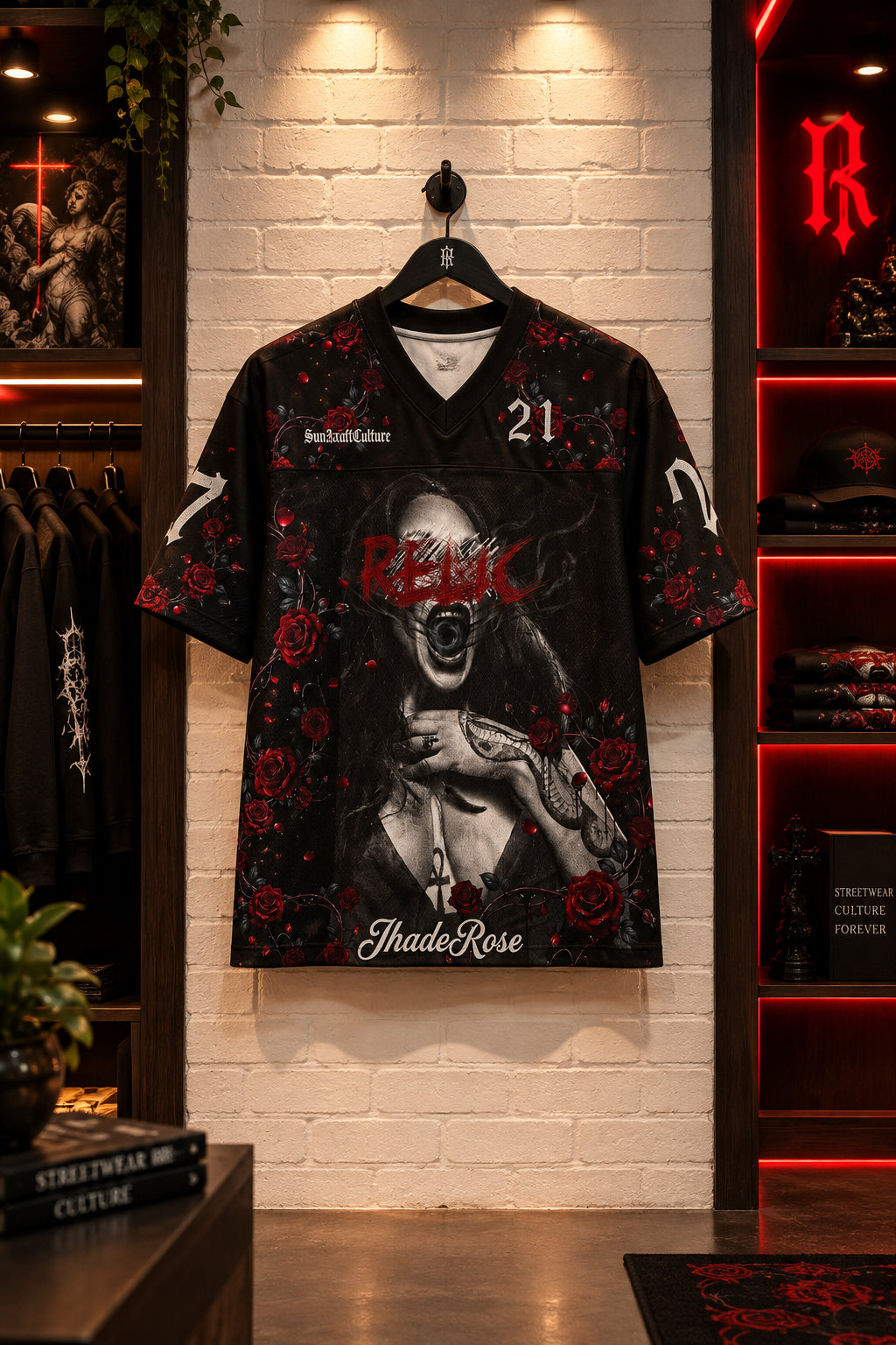Relic X Jhade Rose X Football Jersey – Dark Skull & Roses,