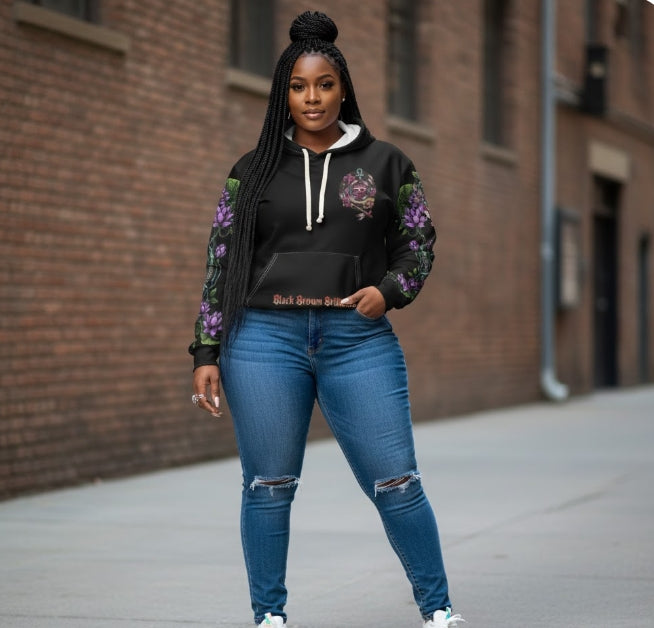 Black Brown Brilliant Hoodie — Floral Ankh Graphic Pullover