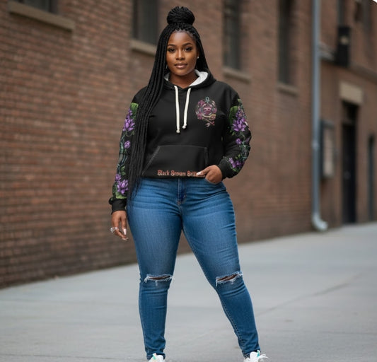 Black Brown Brilliant Hoodie — Floral Ankh Graphic Pullover