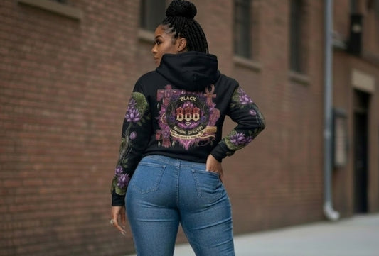 Black Brown Brilliant Hoodie — Floral Ankh Graphic Pullover