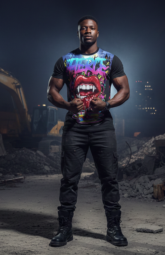 Bacio Fierce Vampire Graffiti Tee — Blood-Drip Streetwear T-Shirt