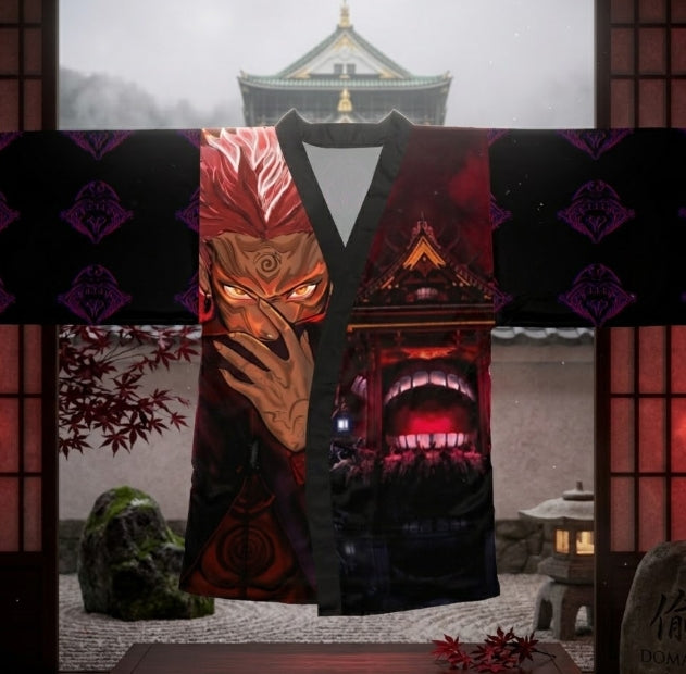 Sukuna Domain Expansion Kimono Robe – Malevolent Shrine Anime Streetwear Cardigan, Japanese Style Haori Jacket Unisex