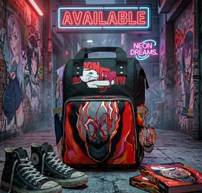 Dandadan Anime Backpack | Rare Handdrawn-Limited edition-Neon Manga Streetwear School Bag for Anime Fans