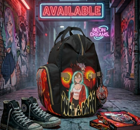 Dandadan Anime Backpack | Rare Handdrawn-Limited edition-Neon Manga Streetwear School Bag for Anime Fans