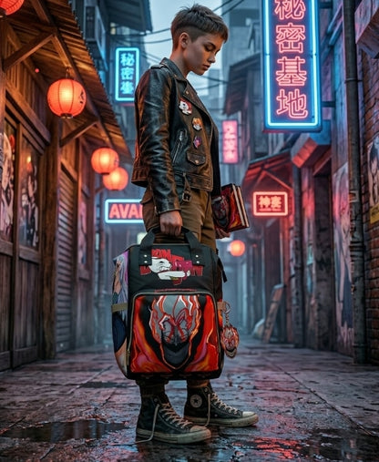 Dandadan Anime Backpack | Rare Handdrawn-Limited edition-Neon Manga Streetwear School Bag for Anime Fans