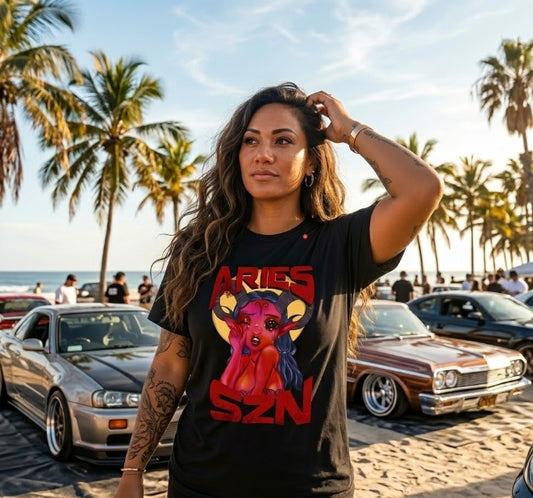 Aries SZN Zodiac Graphic Tee for Women – Bold Astrology Streetwear T-Shirt | Aries Season Fire Sign Fashion