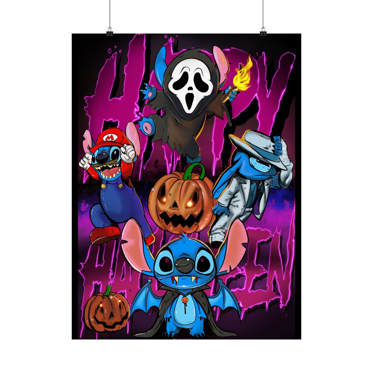 Halloween Character Poster — Cute Spooky Stitch & Costumed Characters Matte Vertical Poster