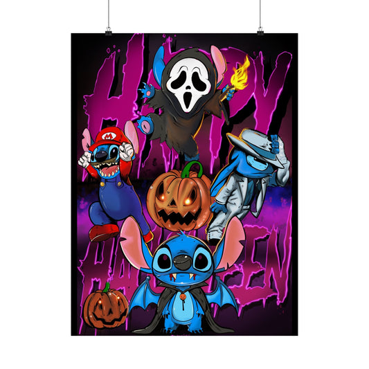 Halloween Character Poster — Cute Spooky Stitch & Costumed Characters Matte Vertical Poster