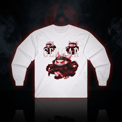 Ghost Ninja Long Sleeve Tee — Creepy Smiling Cat Spirit Graphic
