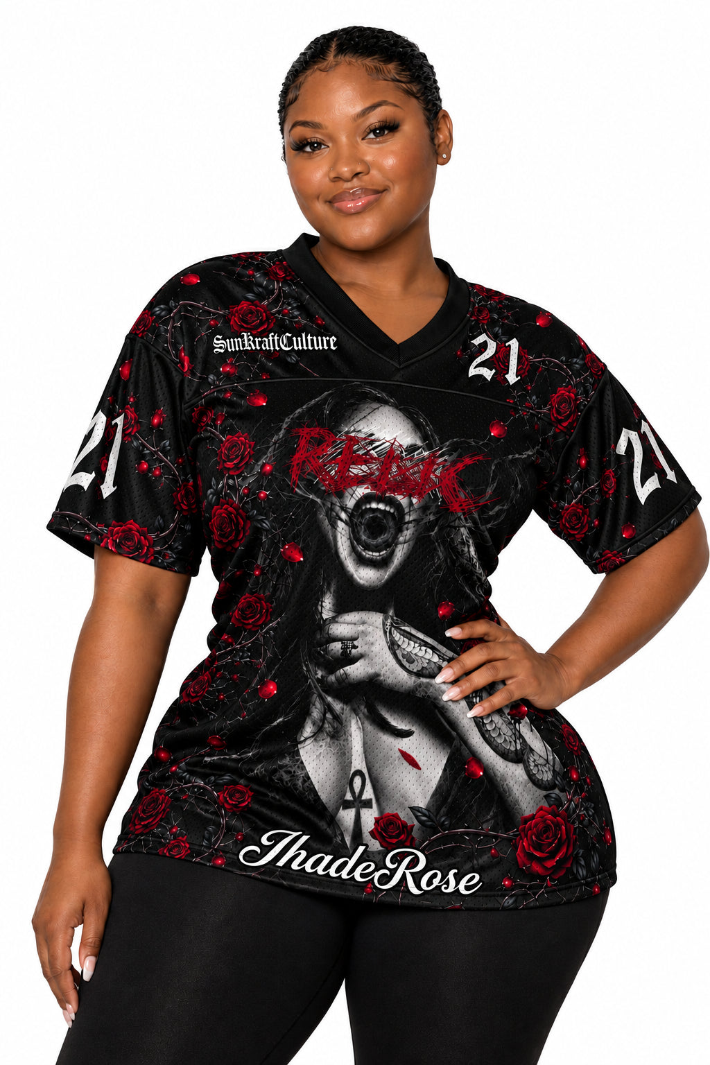 Relic X Jhade Rose X Football Jersey – Dark Skull & Roses,